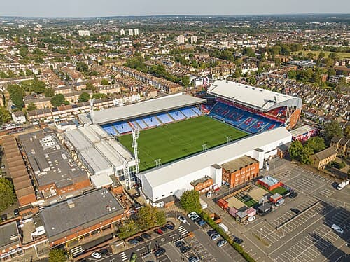 General view of a football stadium's pitch and stands before kickoff