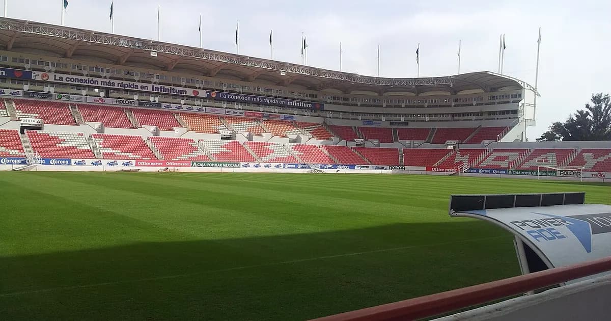 General view of a football stadium's pitch and stands before kickoff