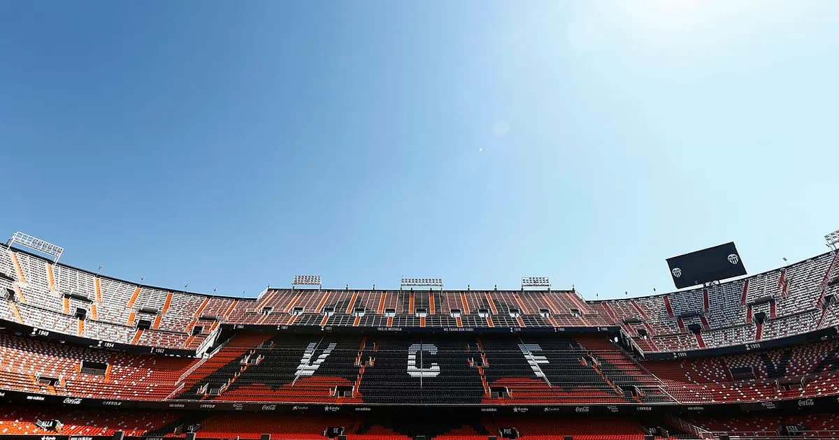 General view of Mestalla stadium's stands and pitch before kickoff between Valencia and Real Sociedad